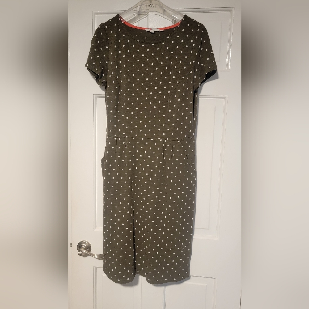 Boden Olive Green, Polka Dot Sheath Dress